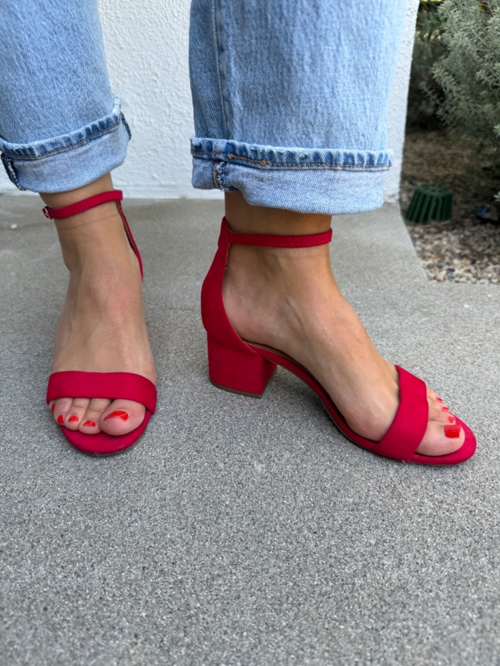 Red Ankle Strap Block Heel